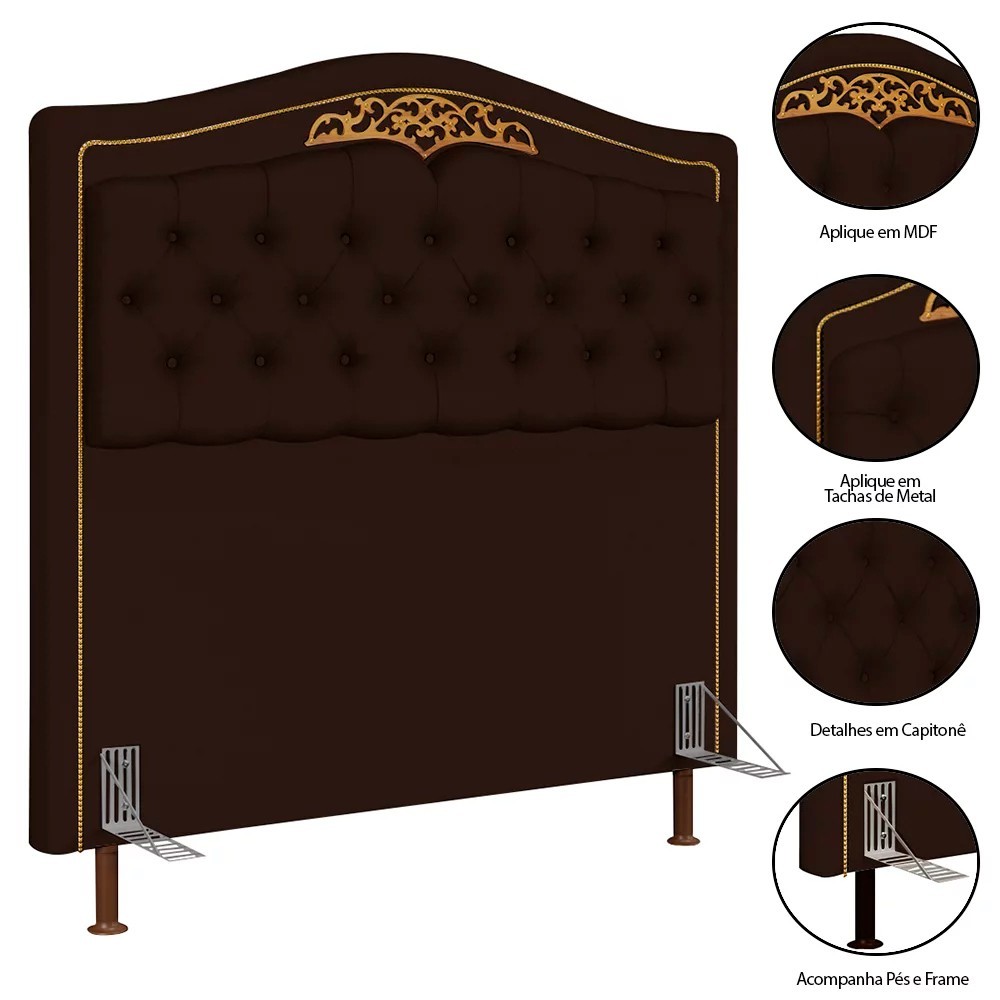 Cabeceira Cama Box Casal 140cm com Tachas Imperial J02 Sintético Marrom Escuro - Mpozenato