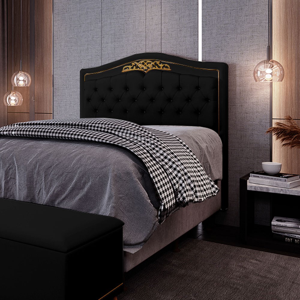 Cabeceira Cama Box Casal 140cm com Tachas Imperial J02 Sintético Preto - Mpozenato
