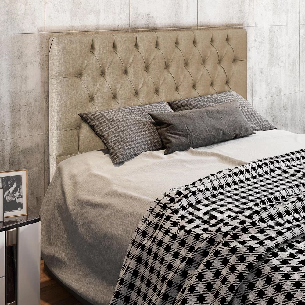 Cabeceira Cama Box Casal King 193cm Diamante D10 Linho Bege - Mpozenato