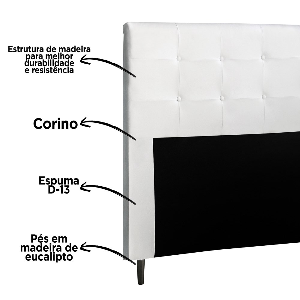 Cabeceira Cama Box Casal King 193cm Luna I02 Sintético Branco - Mpozenato