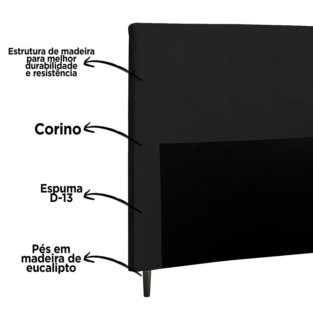 Cabeceira Cama Box Casal King 193cm Luna I02 Sintético Preto - Mpozenato