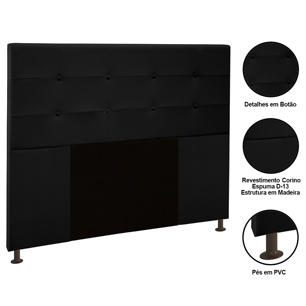 Cabeceira Cama Box Casal King 193cm Safira Sintético I02 Preto - Mpozenato