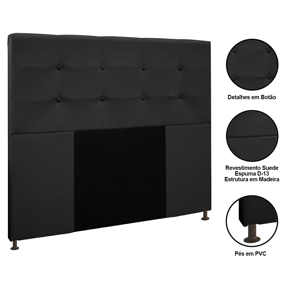 Cabeceira Cama Box Casal King 193cm Safira Suede I02 Preto - Mpozenato