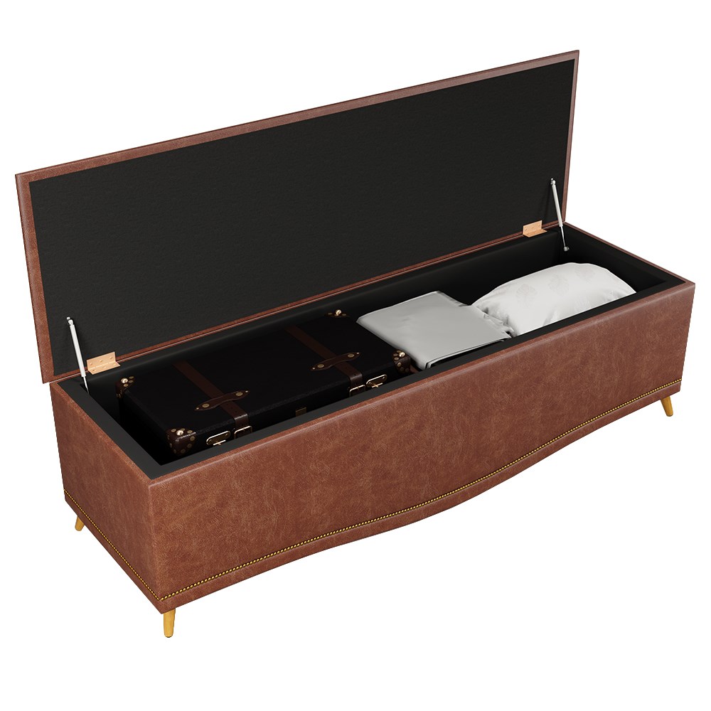 Cabeceira Cama Box Casal King 195cm Com Calçadeira Baú Imperial J02 Facto Marrom/Bege - Mpozenato