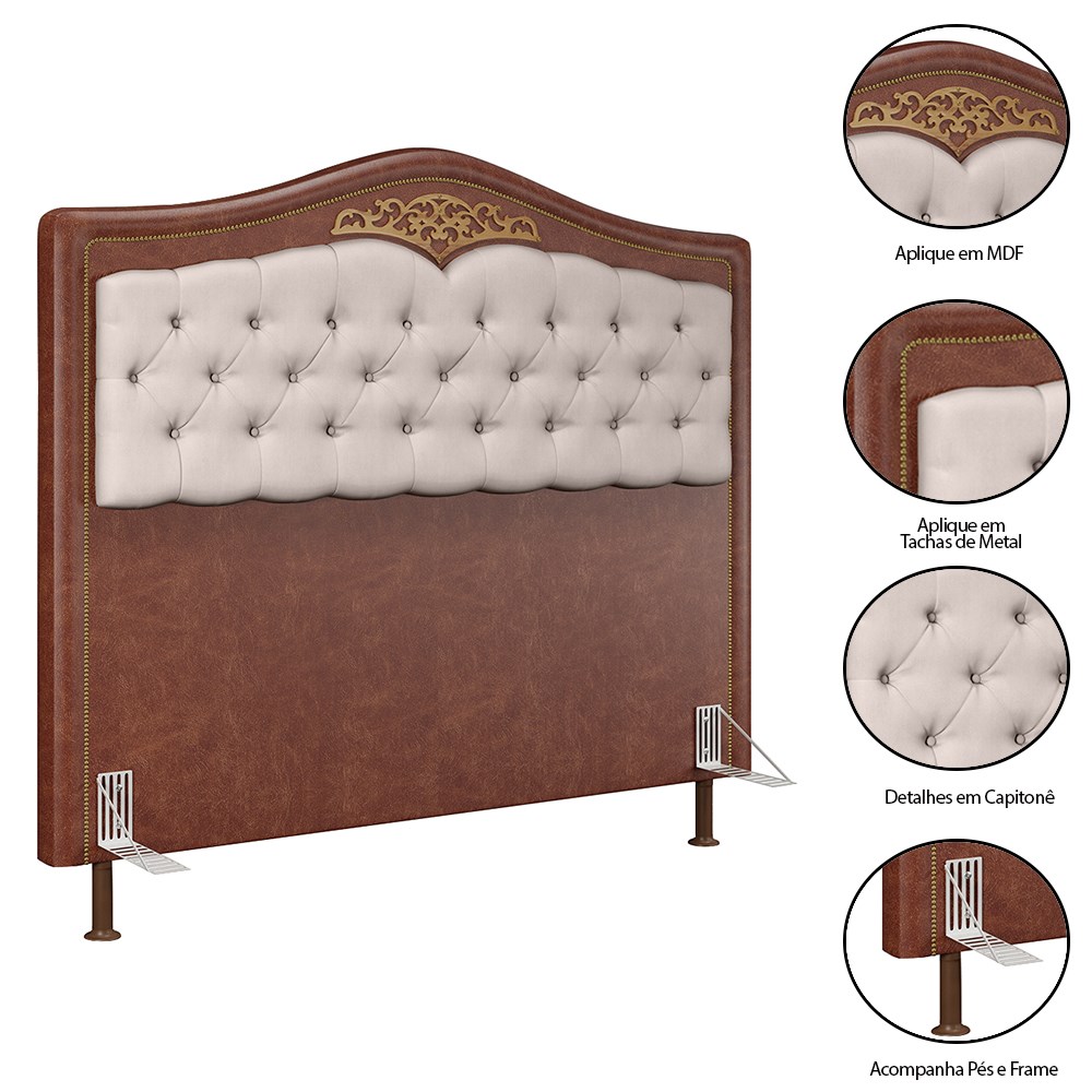 Cabeceira Cama Box Casal King 195cm Com Calçadeira Baú Imperial J02 Facto Marrom/Bege - Mpozenato
