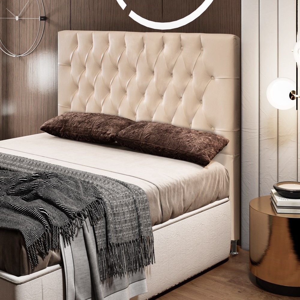 Cabeceira Cama Box Casal King 195cm Diamante Veludo J02 Bege - Mpozenato