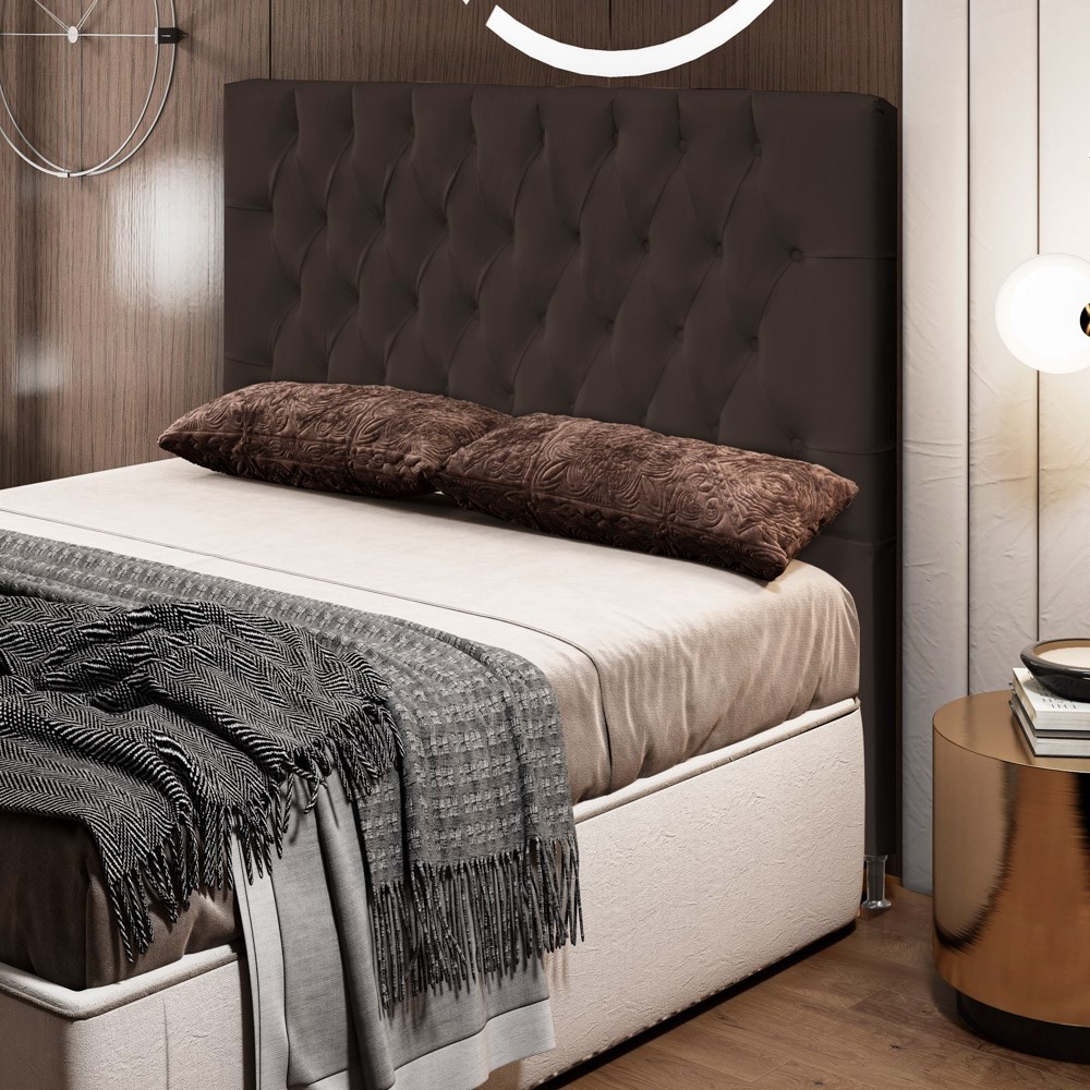 Cabeceira Cama Box Casal King 195cm Diamante Veludo J02 Marrom - Mpozenato