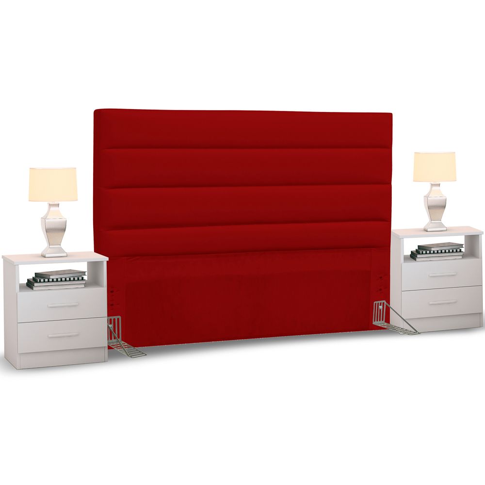 Cabeceira Cama Box Casal King 195cm Greta Corano e 2 Mesas de Cabeceira Flex DM1 Branco - Mpozenato