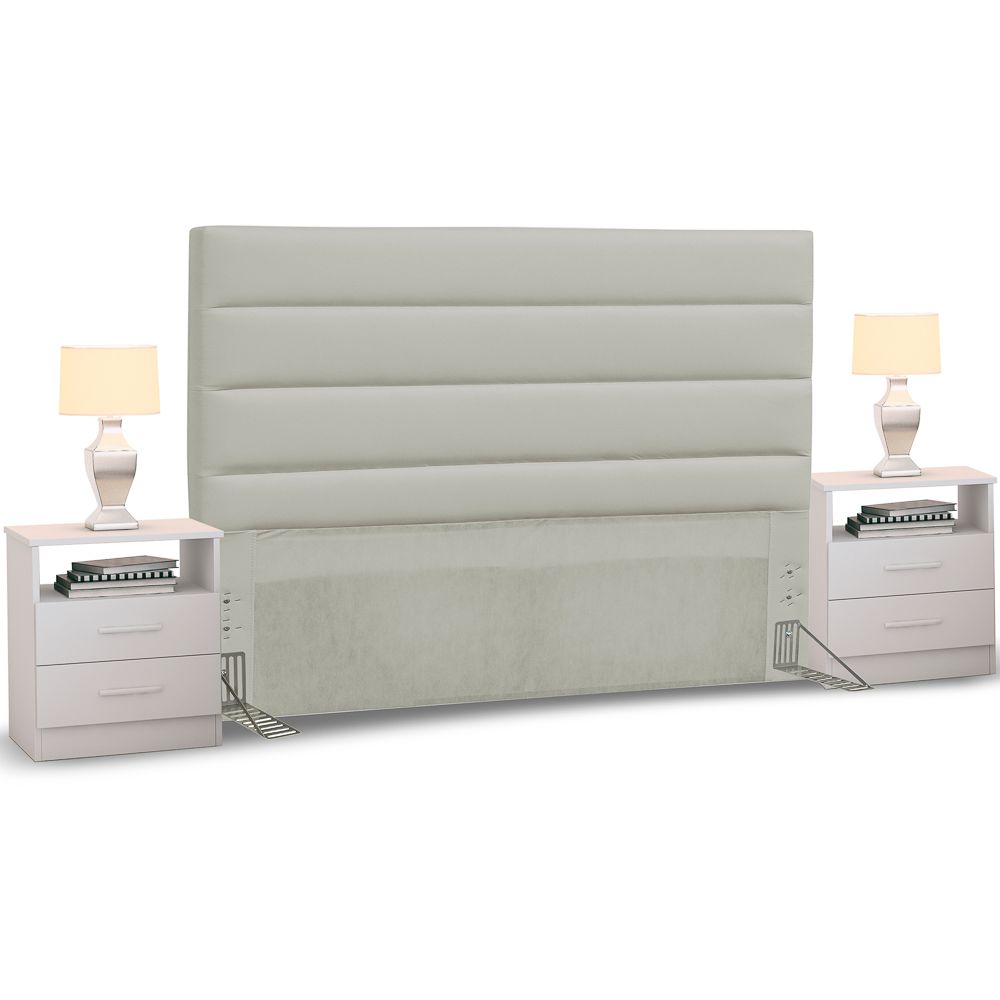 Cabeceira Cama Box Casal King 195cm Greta Corano e 2 Mesas de Cabeceira Flex DM1 Branco - Mpozenato