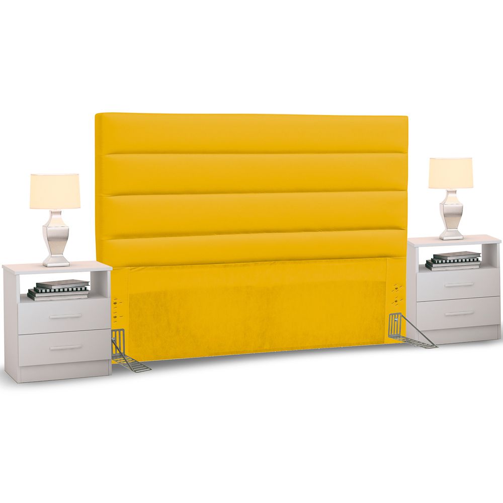 Cabeceira Cama Box Casal King 195cm Greta Corano e 2 Mesas de Cabeceira Flex DM1 Branco - Mpozenato