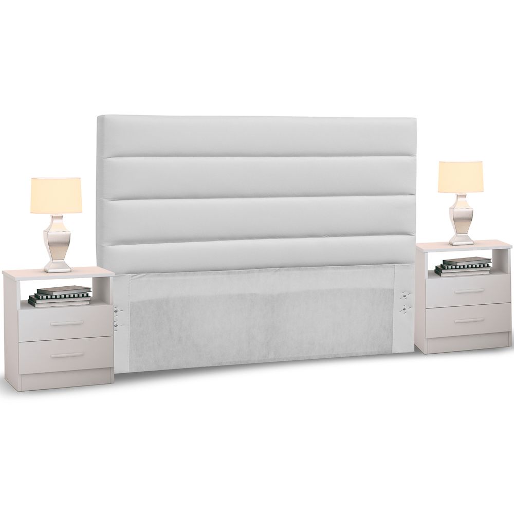 Cabeceira Cama Box Casal King 195cm Greta Corano e 2 Mesas de Cabeceira Flex DM1 Branco - Mpozenato