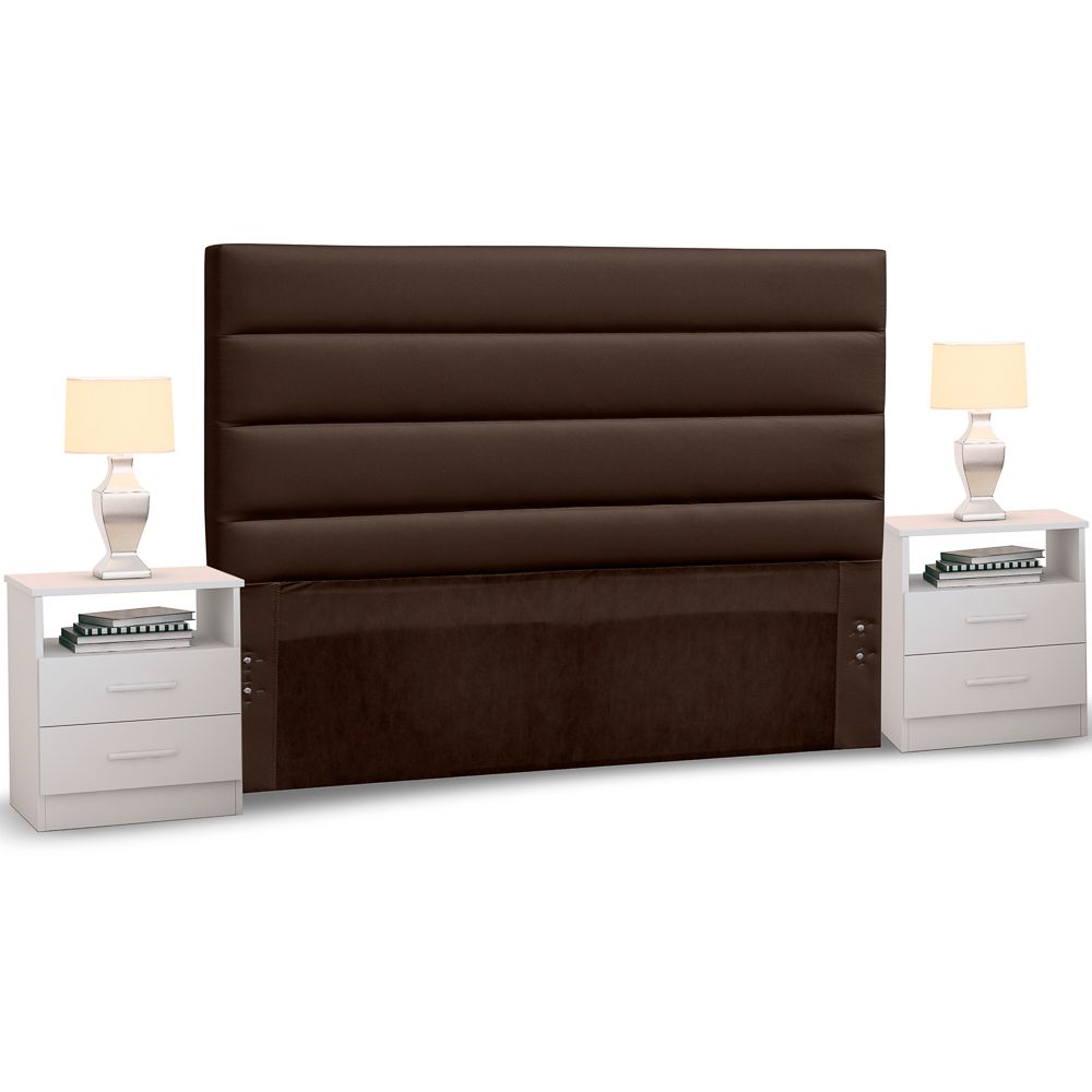 Cabeceira Cama Box Casal King 195cm Greta Corano e 2 Mesas de Cabeceira Flex DM1 Branco - Mpozenato