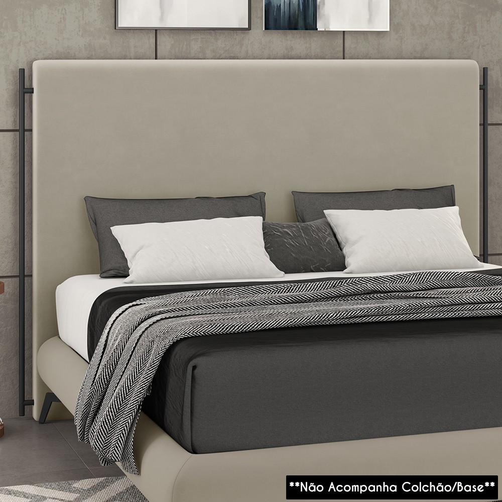 Cabeceira Cama Box Casal King 195cm Oscar P02 Suede Bege - Mpozenato