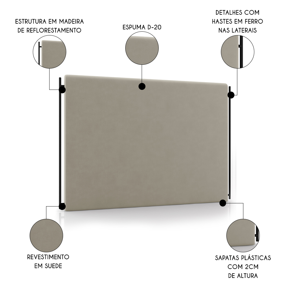 Cabeceira Cama Box Casal King 195cm Oscar P02 Suede Bege - Mpozenato
