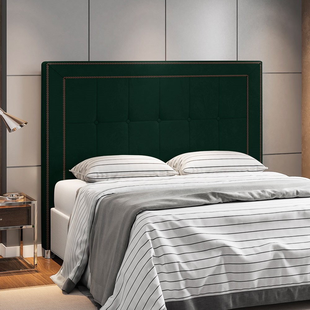 Cabeceira Cama Box Casal King 195cm Paolla P02 Veludo Verde Musgo - Mpozenato