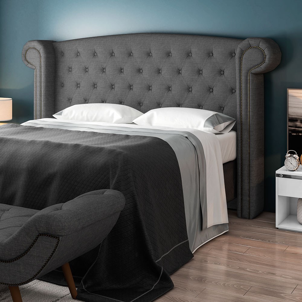 Cabeceira Cama Box Casal King 195cm Provença com Calçadeira Vêneto Z37 Linho Chumbo - Mpozenato