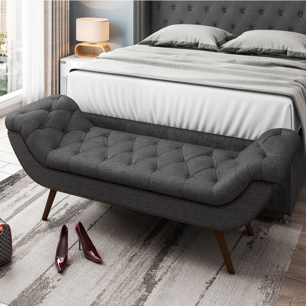 Cabeceira Cama Box Casal King 195cm Provença com Calçadeira Vêneto Z37 Linho Chumbo - Mpozenato