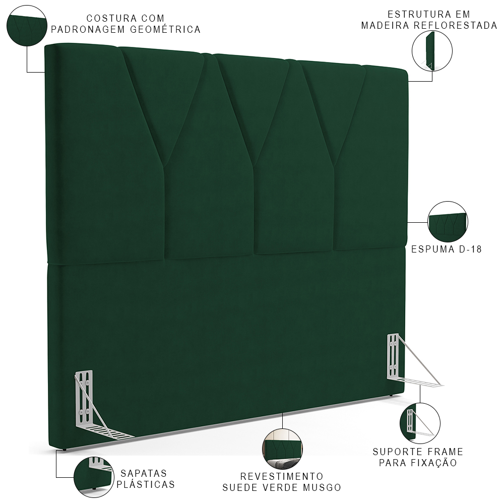 Cabeceira Cama Box Casal Queen 160cm Aura Suede W01 Verde - Mpozenato
