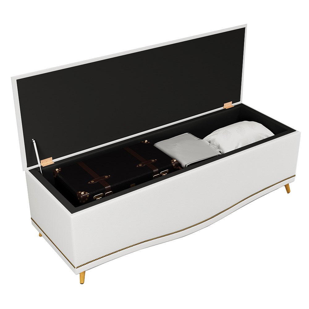 Cabeceira Cama Box Casal Queen 160cm Com Calçadeira Baú Imperial J02 Sintético Branco - Mpozenato