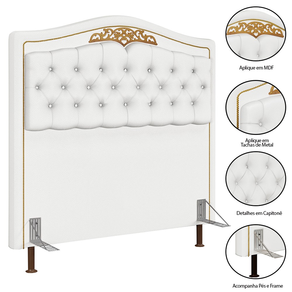 Cabeceira Cama Box Casal Queen 160cm Com Calçadeira Baú Imperial J02 Sintético Branco - Mpozenato