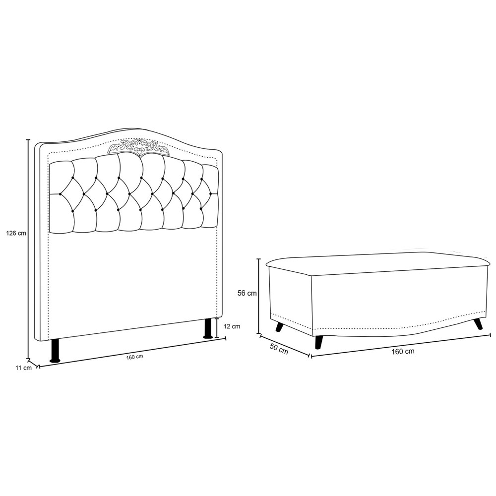 Cabeceira Cama Box Casal Queen 160cm Com Calçadeira Baú Imperial J02 Sintético Branco - Mpozenato