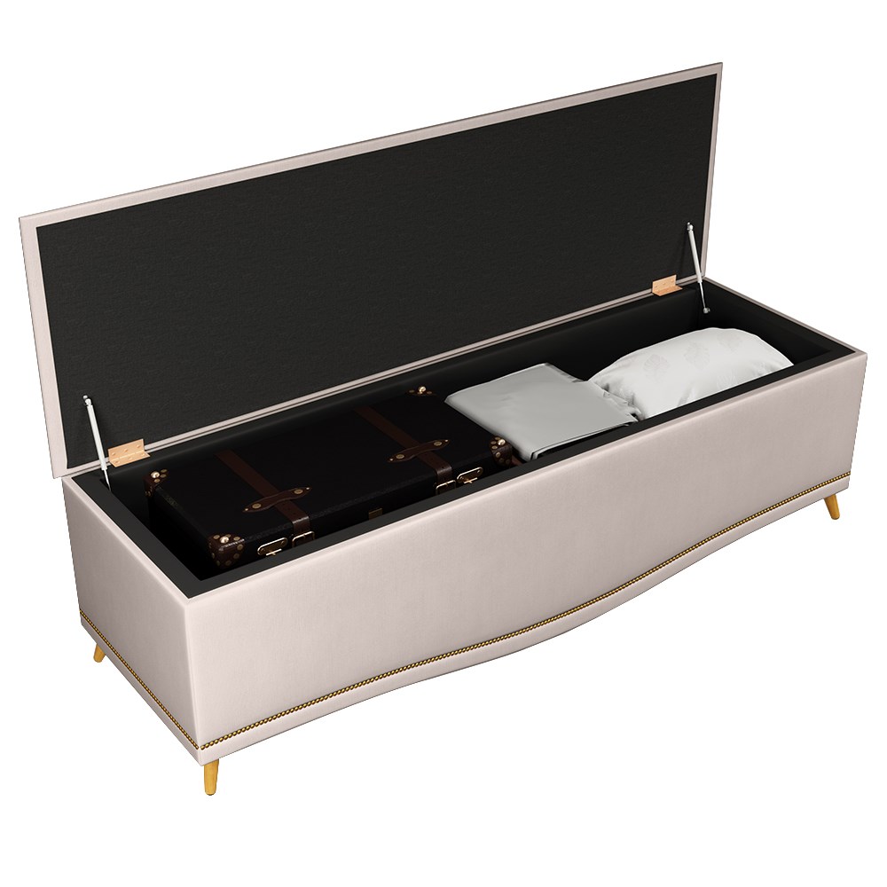Cabeceira Cama Box Casal Queen 160cm Com Calçadeira Baú Imperial Veludo J02 Bege - Mpozenato