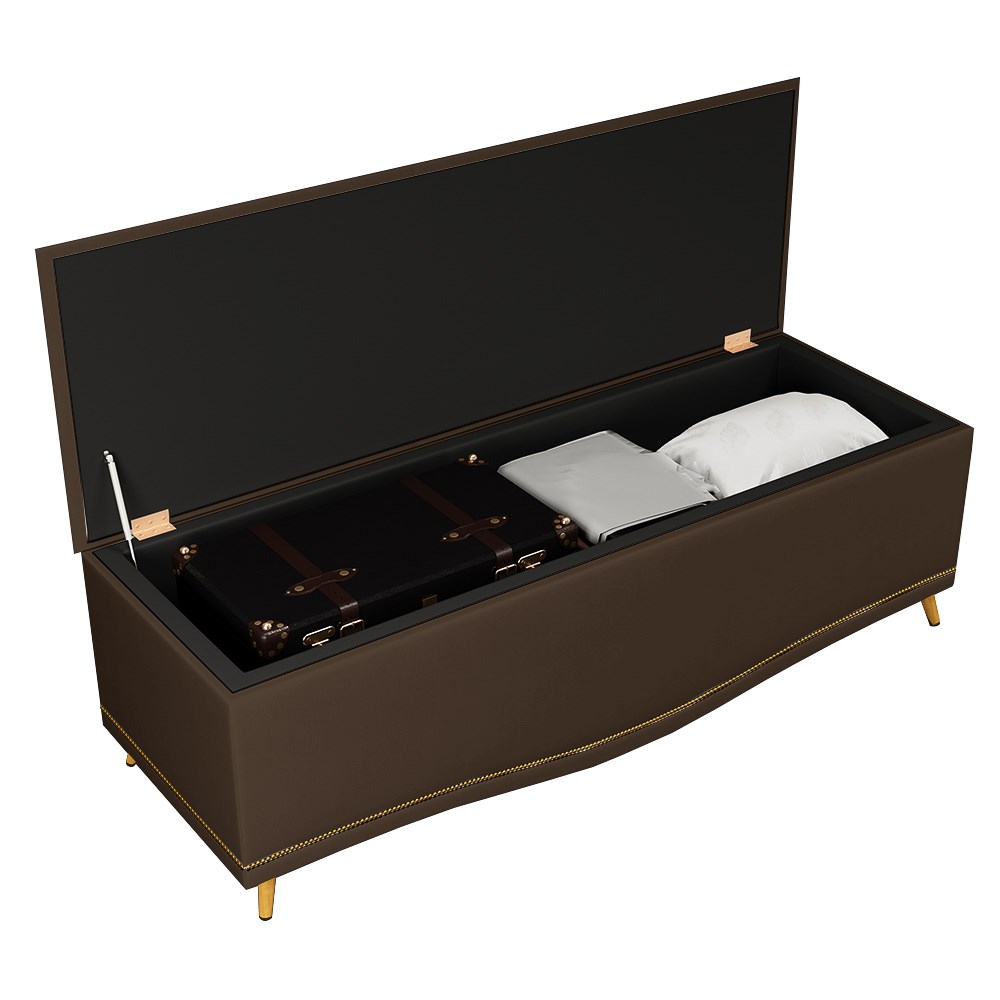 Cabeceira Cama Box Casal Queen 160cm Com Calçadeira Baú Imperial Veludo J02 Chocolate - Mpozenato