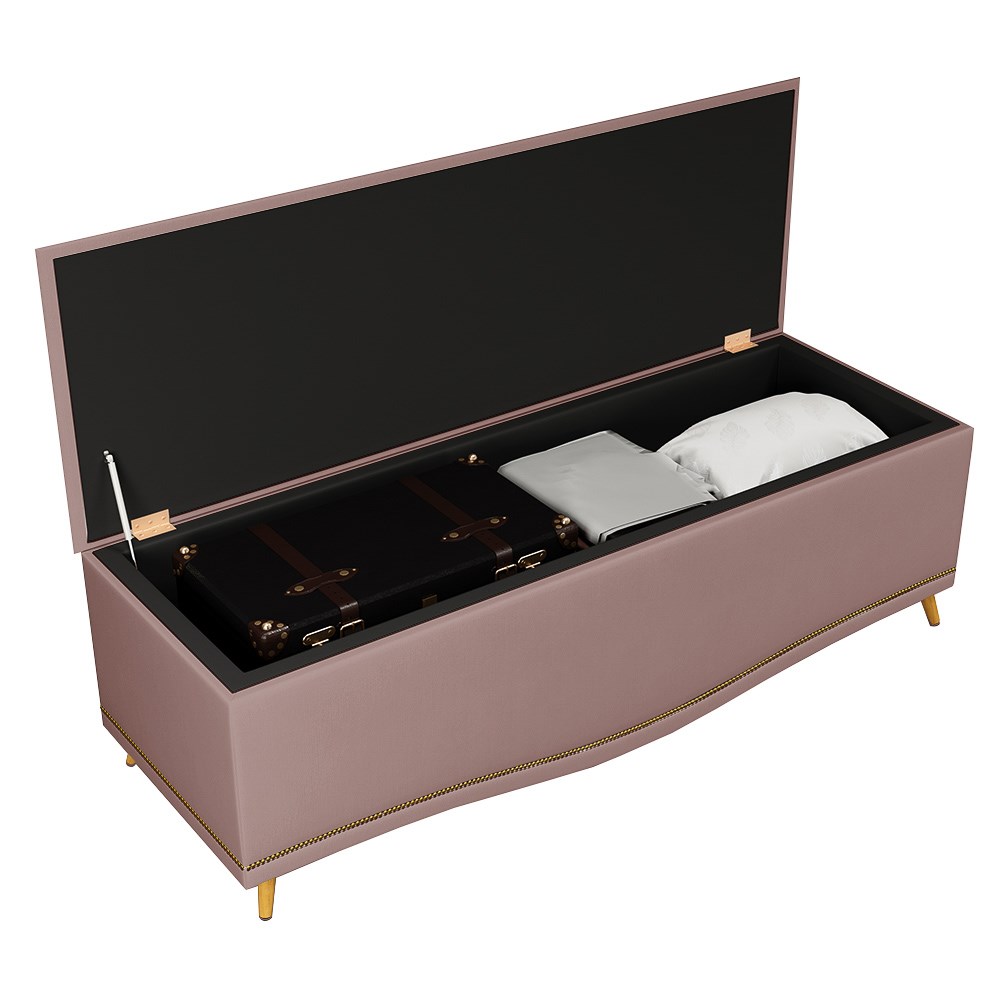 Cabeceira Cama Box Casal Queen 160cm Com Calçadeira Baú Imperial Veludo J02 Rosê - Mpozenato