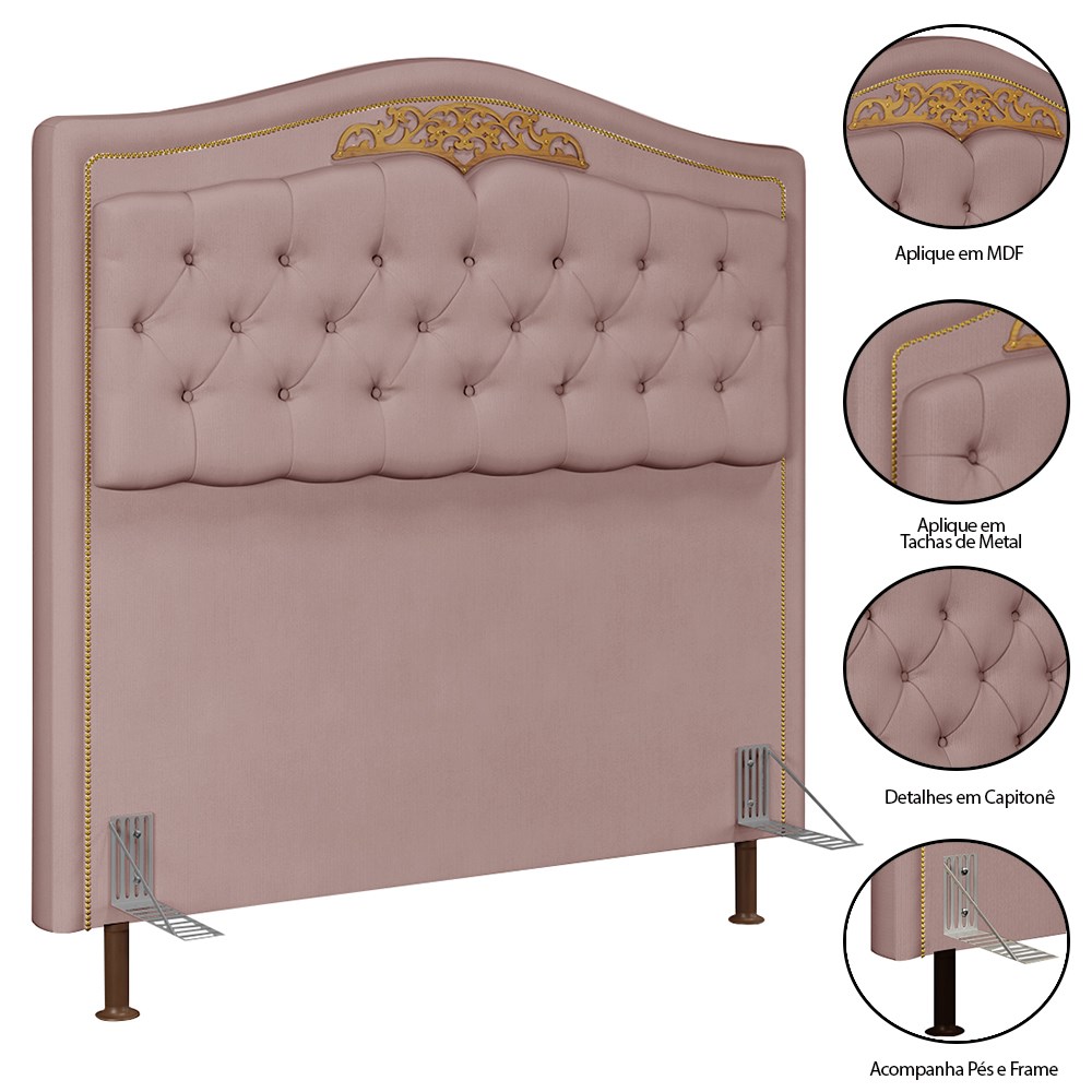 Cabeceira Cama Box Casal Queen 160cm Com Calçadeira Baú Imperial Veludo J02 Rosê - Mpozenato