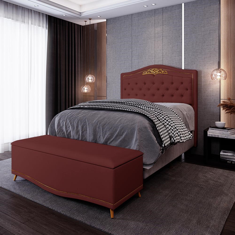Cabeceira Cama Box Casal Queen 160cm Com Calçadeira Baú Imperial Veludo J02 Vinho - Mpozenato