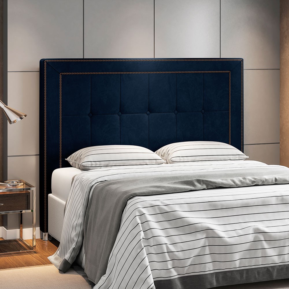 Cabeceira Cama Box Casal Queen 160cm Paolla P02 Veludo Azul Marinho - Mpozenato
