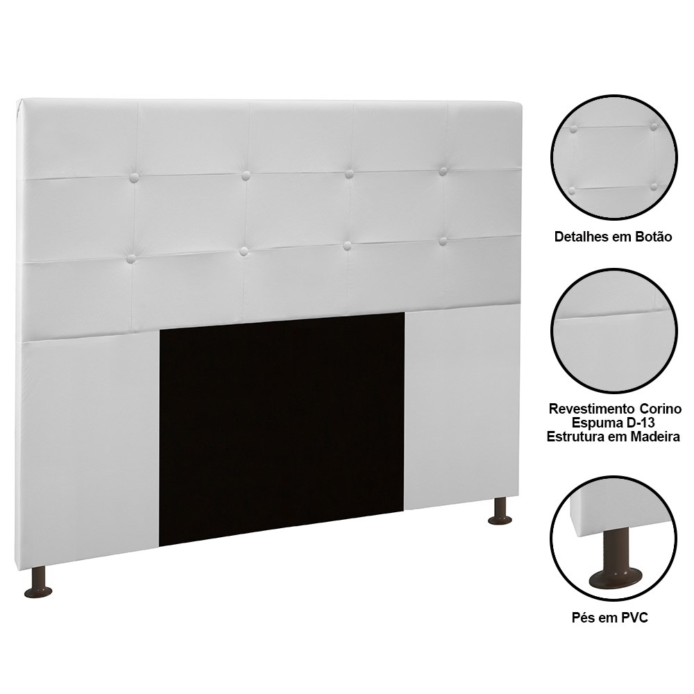 Cabeceira Cama Box Casal Queen 160cm Safira Sintético I02 Branco - Mpozenato