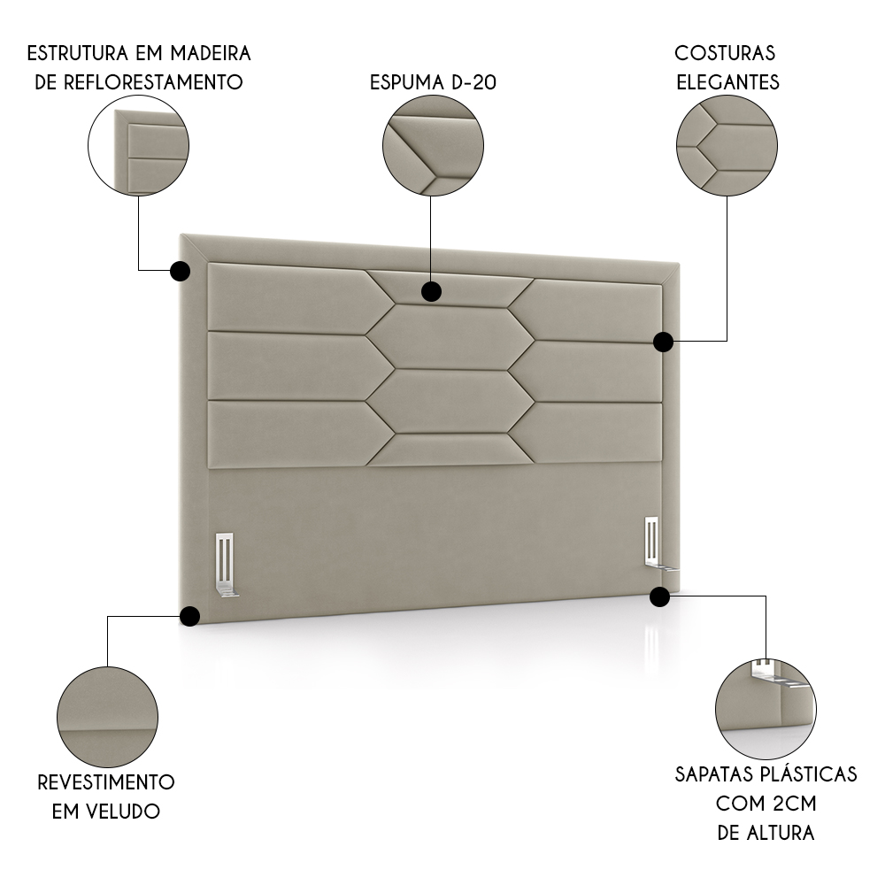 Cabeceira Cama Box Casal Queen 160cm Texas P02 Veludo Bege - Mpozenato