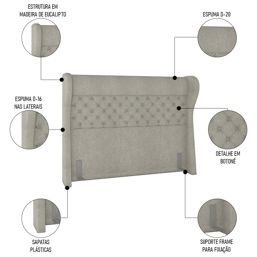 Cabeceira Cama Box Casal Queen 160cm Trinidad P02 Boucle Cru - Mpozenato