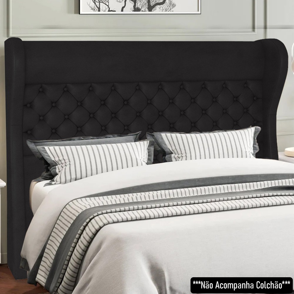 Cabeceira Cama Box Casal Queen 160cm Trinidad P02 Sintético Preto - Mpozenato