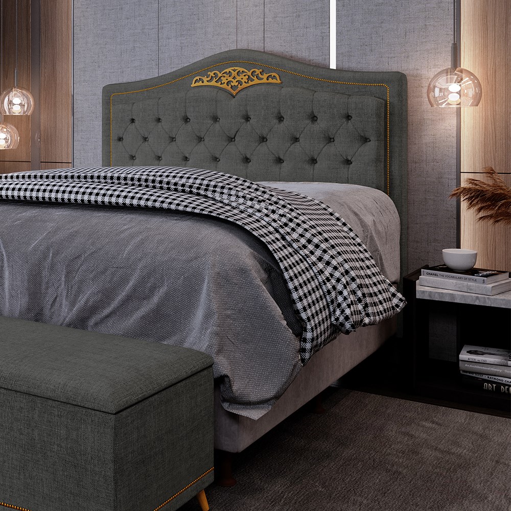 Cabeceira Cama Box Casal Queen 160cm com Tachas Imperial J02 Linho Grafite - Mpozenato