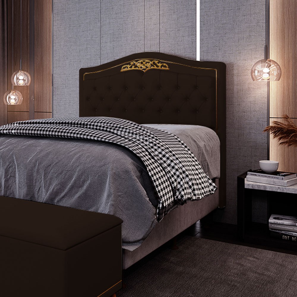 Cabeceira Cama Box Casal Queen 160cm com Tachas Imperial J02 Sintético Marrom Escuro - Mpozenato