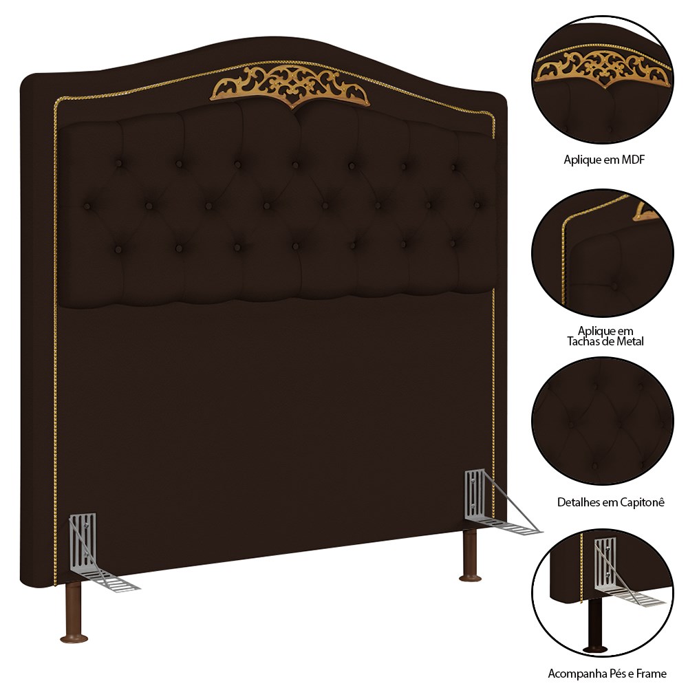 Cabeceira Cama Box Casal Queen 160cm com Tachas Imperial J02 Sintético Marrom Escuro - Mpozenato