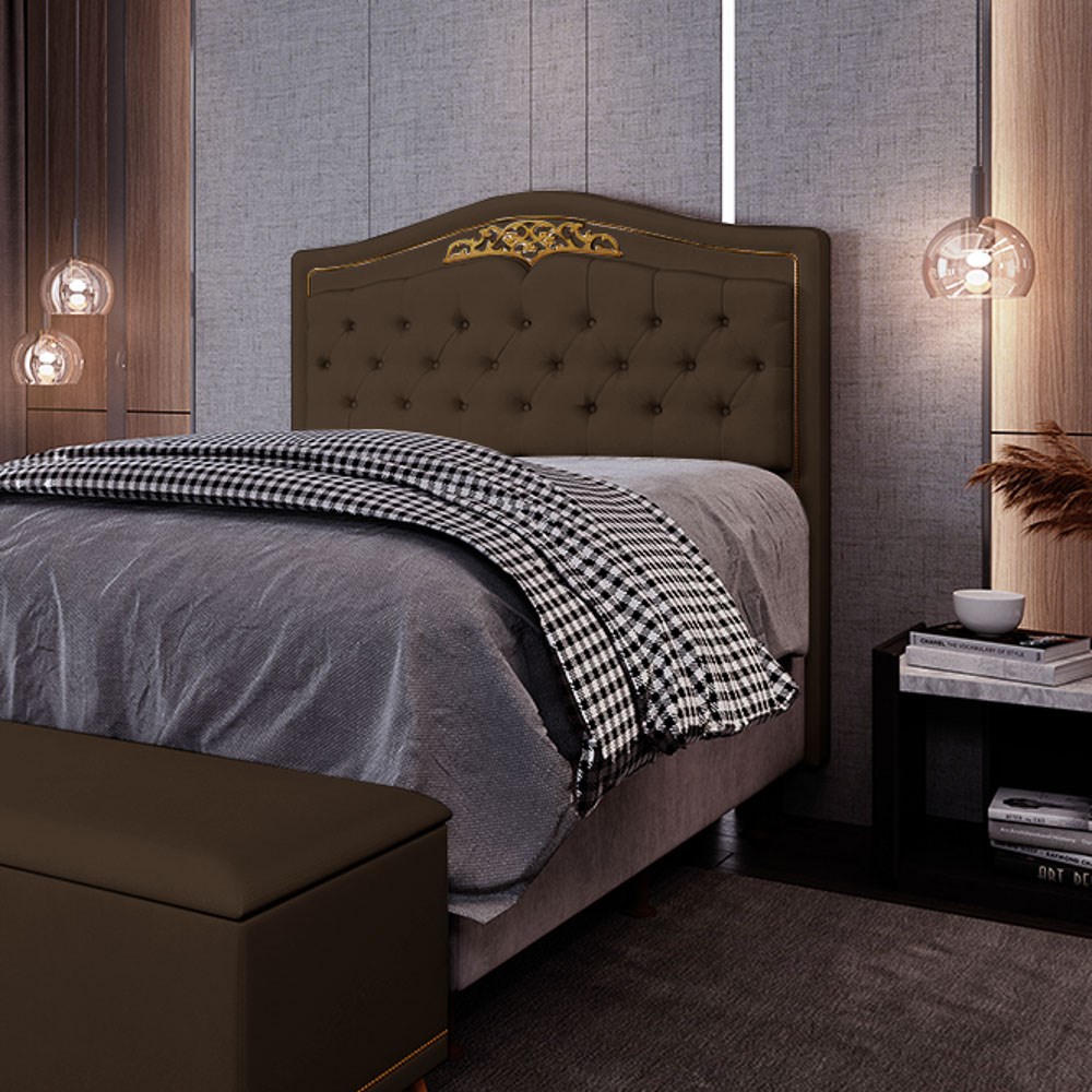 Cabeceira Cama Box Casal Queen 160cm com Tachas Imperial Veludo J02 Chocolate - Mpozenato