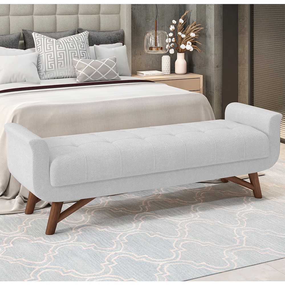 Cabeceira Cama Box King 195cm Pisa e Recamier Neville P02 Bouclé Branco - Mpozenato