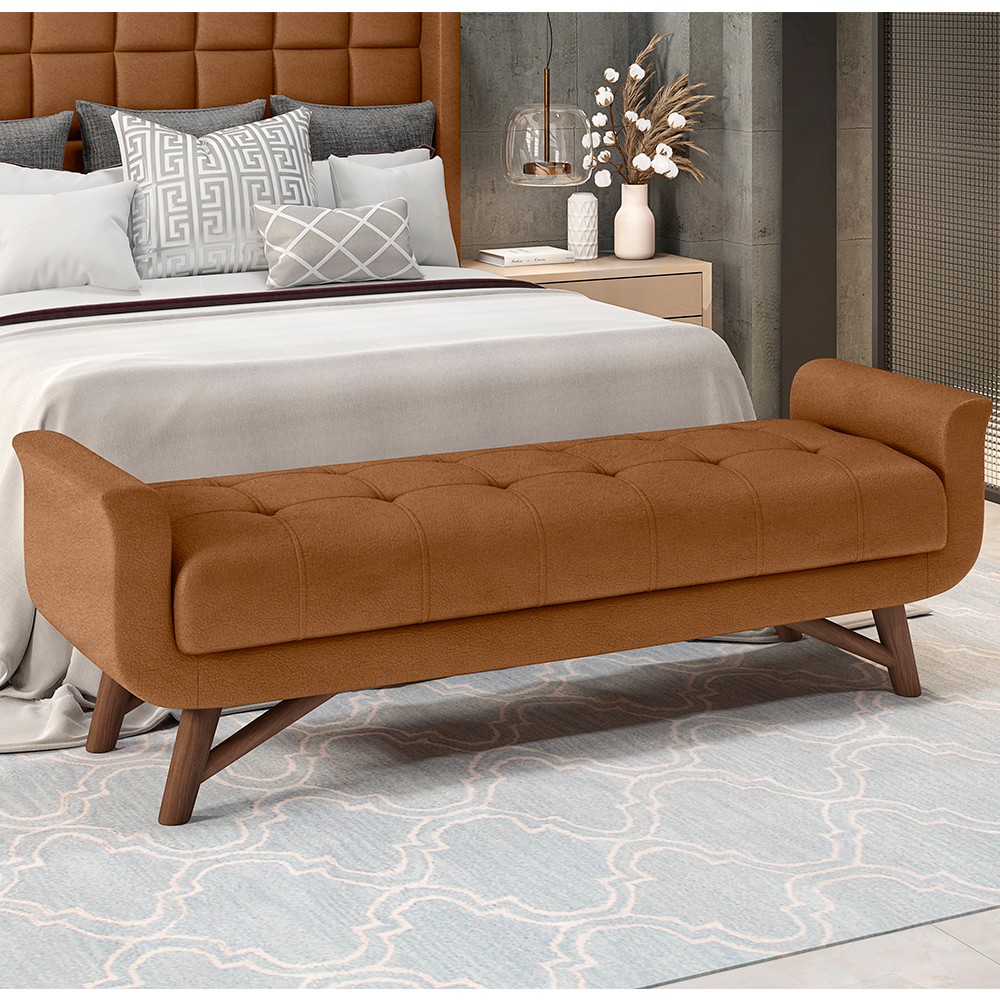 Cabeceira Cama Box King 195cm Pisa e Recamier Neville P02 Sintético Caramelo - Mpozenato