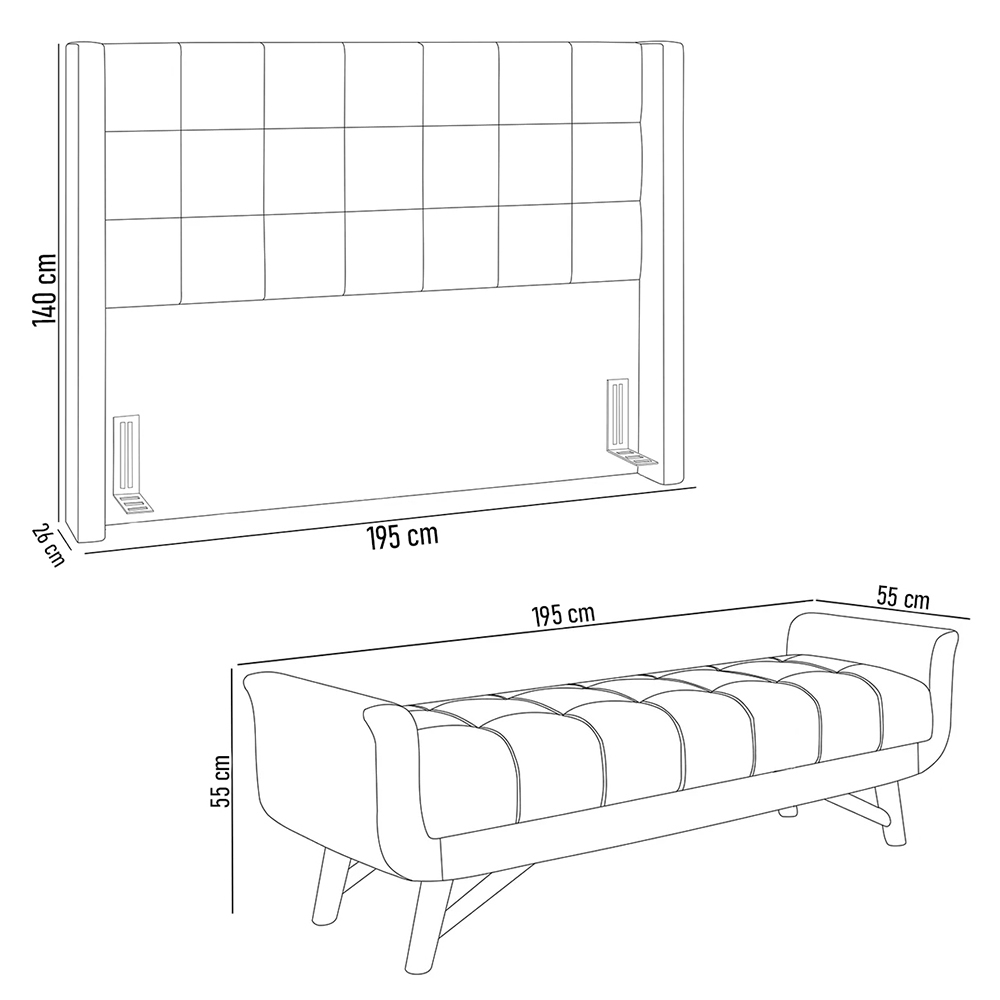 Cabeceira Cama Box King 195cm Pisa e Recamier Neville P02 Sintético Caramelo - Mpozenato