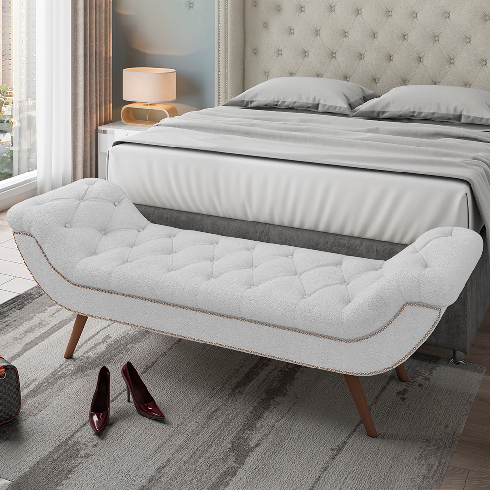 Cabeceira Cama Box King 195cm Provença e Recamier Veneto P02 Bouclé Branco - Mpozenato