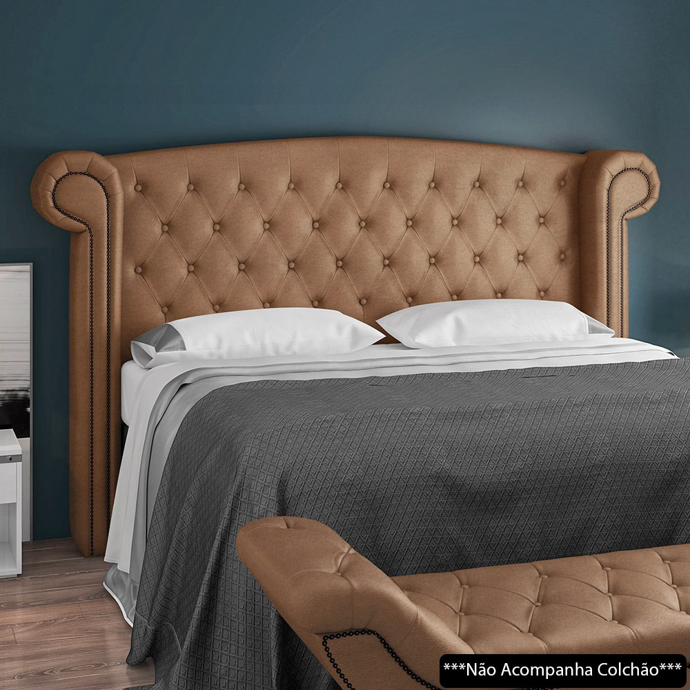 Cabeceira Cama Box King 195cm Provença e Recamier Veneto P02 Sintético Caramelo - Mpozenato