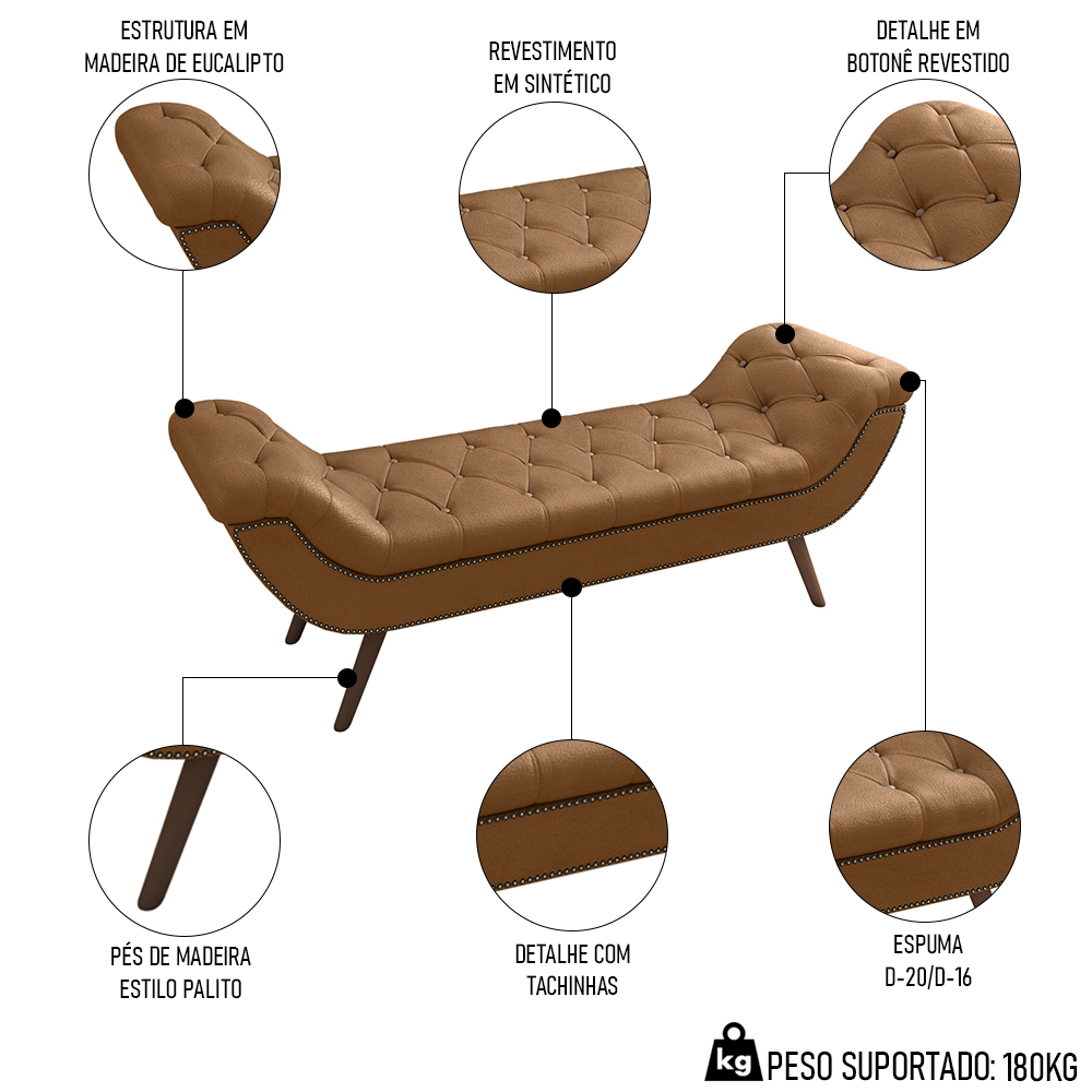 Cabeceira Cama Box King 195cm Provença e Recamier Veneto P02 Sintético Caramelo - Mpozenato