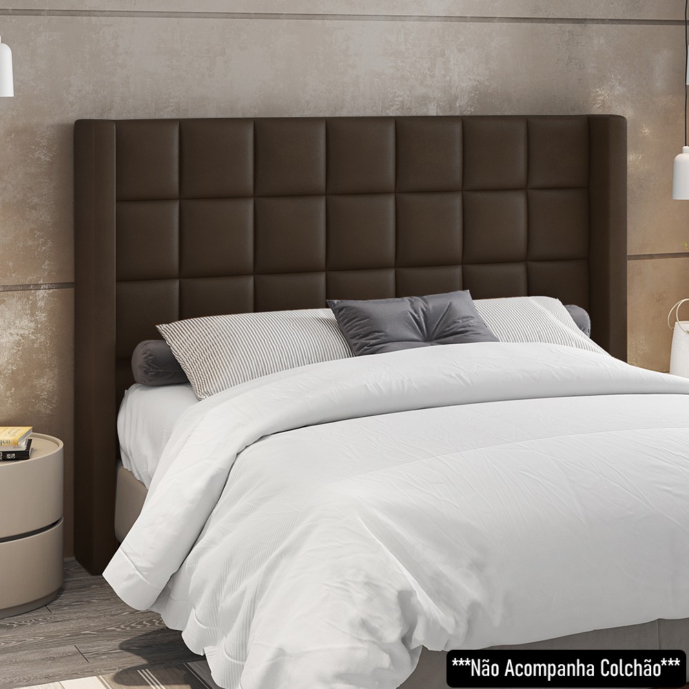 Cabeceira Cama Box Queen 160cm Pisa e Recamier Neville P02 Sintético Marrom - Mpozenato