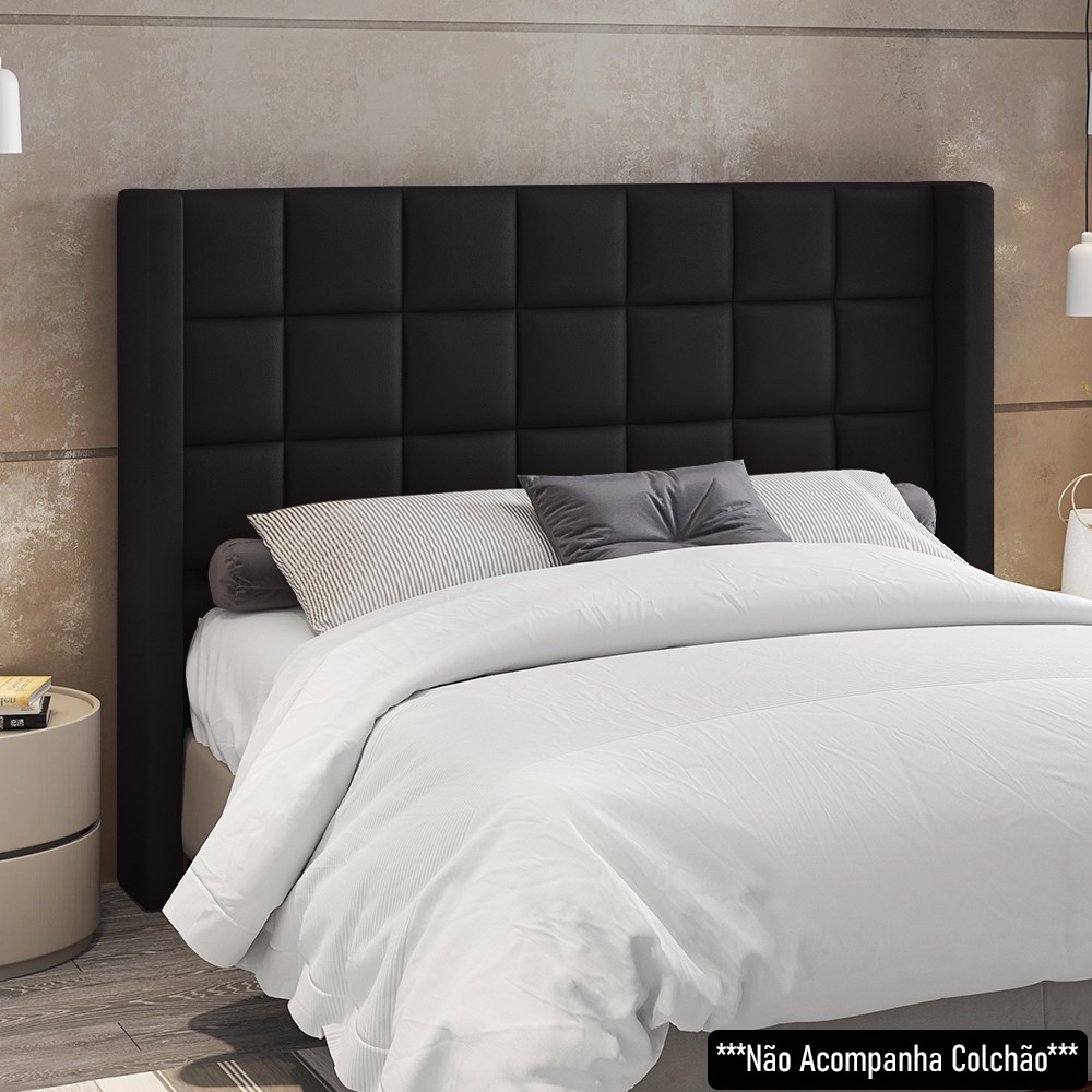 Cabeceira Cama Box Queen 160cm Pisa e Recamier Neville P02 Sintético Preto - Mpozenato
