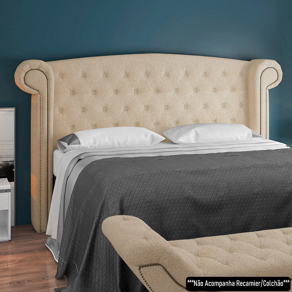 Cabeceira Cama Box Queen 160cm Provença P02 Bouclé Bege - Mpozenato