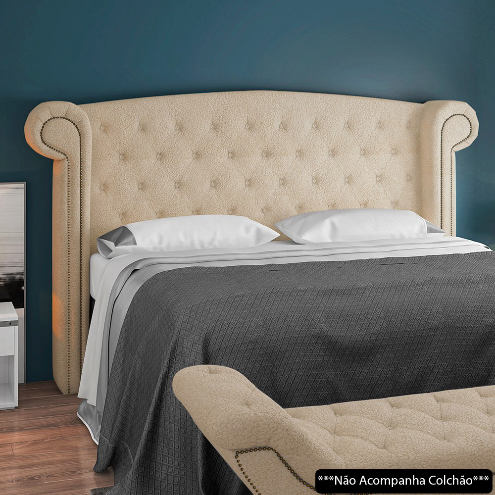 Cabeceira Cama Box Queen 160cm Provença e Recamier Veneto P02 Bouclé Bege - Mpozenato