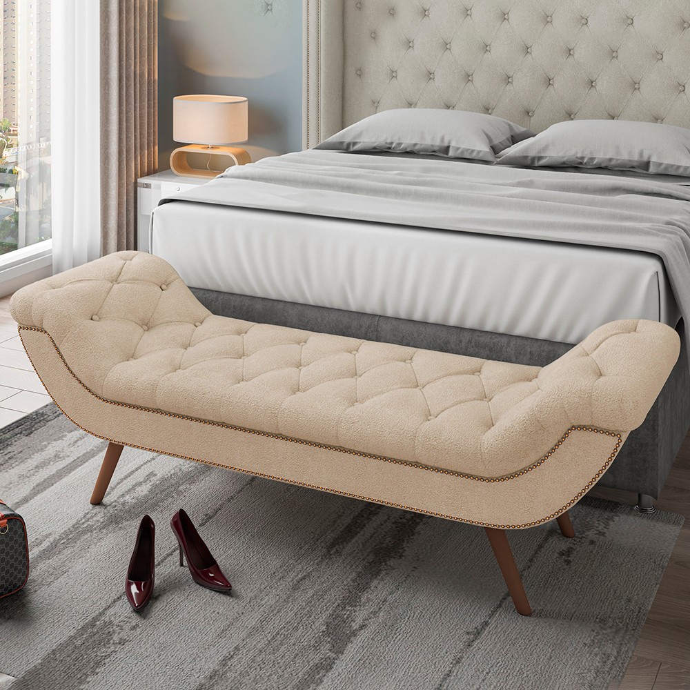 Cabeceira Cama Box Queen 160cm Provença e Recamier Veneto P02 Bouclé Bege - Mpozenato